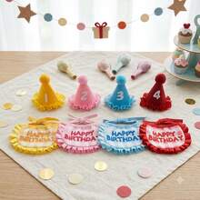 1pc Set - Pet Birthday Hat & Bandana Set, Solves Pet Wearing Slipping And Tightness Discomfort, Suitable For Birthday Celebrations, Theme Parties And Cute Pet Photo Shoots, Adjustable Cat & Dog Birthday Costume Kit. - Multicolor - View 7