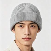 1 件卷边针织帽，简约纯色超大男女通用保暖护耳帽，适合秋冬季 - 1pcs - 查看 15