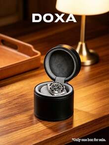 DOXA 縫線圓筒手錶收納袋，附金屬拉鍊，迷你懷錶盒，適合戶外使用與節日包裝，不含手錶 - 黑色 - 查看 5