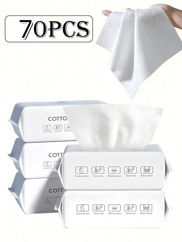 70 toallas faciales desechables gruesas y ampliadas, hechas de tela no tejida suave para uso en seco y húmedo. Toallitas desmaquillantes suaves, aptas para pieles sensibles, ideales para el cuidado diario de la piel. Ultrasuaves y respetuosas con la piel. Ligeras y portátiles.
