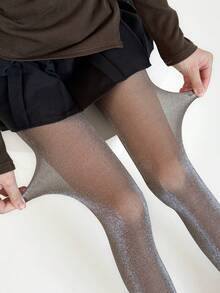 1雙性感閃亮珍珠銀線女款緊身褲，輕量柔軟高彈性四季貼身打底褲 - 彩色 - 查看 9