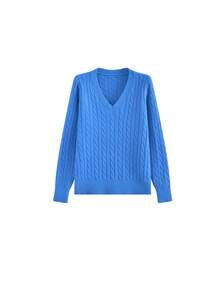 Soft Blue Pullover Knit Sweater For Women, Loose Fit Base Layer Inner Sweater, Autumn/Winter, Petite - Blue - View 5
