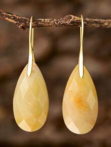 Yumfeel Elegantes Pendientes de Moda con Colgante de Lágrima de Jade Amarillo, Joyería Exquisita Chapada en Oro de 18K, Adecuado para Baile, Fiesta y Regalo de Cumpleaños, Feliz Halloween - Multicolor - Ver 10
