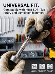 Broca de martillo de acero de servicio pesado con mango SDS Plus - Mango redondo con casquillo cincelador, apta para varilla de tierra y perforación de metal, construcción de acero resistente, compatible con taladro de percusión, herramienta de trabajo esencial | Diseño de herramientas | Compatible con SDS Plus - Plateado - Ver 9