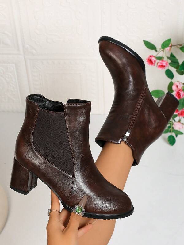 Women's Thick Sole Low Heel Chelsea Ankle Boots, Fashionable Wedge Heel Autumn Boots With Side Elastic Panel, Women's Chunky Ankle Chelsea Boots Elastic Boots Thick Heel Casual Boots, Women's Footwear, Women's Fashion Boots New Style Versatile Chunky Heel Sexy Women's Ankle Boots