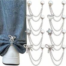 4pcs Multi-Function Clothing Clips, Metal Material, Star, Heart, Bow Shapes, Suitable For Shirts, Clothing, Pants, Can Be Used As Cuff Clips, Button Clasps, Or Cute Decorative Cuff/Sleeve Button Chain Clips For Clothing Embellishment - Multicolor - View 4