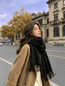 1pc Plaid Scarf, Winter Warm Neck Protection, Thick Anti-Pilling Wool Knit Tassel Shawl, Winter Scarf - Multicolor - View 4