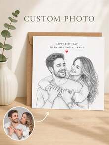 Custom Personalized Sketch Couple Photo Greeting Card, Custom Text Birthday Card For Husband. Romantic Souvenir Gift For Birthday, Wedding Anniversary, Ideal Loving Present For Your Partner. - Multicolor - View 10