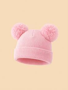1PC Toddler Cute Double Pom Pom Folded Cuff Beanie, Simple Comfortable Knitted Hat, Suitable For Toddler Autumn/Winter Daily Home Wear, Outdoor Outfits, Warm Casual Winter Hat, Can Be Given As A Gift - Multicolor - View 21