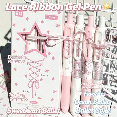 4Pcs Ballet Style Neutral Pen Set, Black Pen, Neutral Pen, Ballpoint Pen, Suitable For Planner, Notes, Drawing, Erasable Pen, Ruler, Notebook, Planner, Sticky Notes, Cute Stationery, School, Office, Classroom, Stationery, Back To School, Back To School Supplies, School Supplies, School Essentials, Stationery Set, School Stationery, Back To School Stationery, Suitable For Birthday Gift, Teacher's Day Gift, Christmas Gift, New Year Multi-Holiday Gift