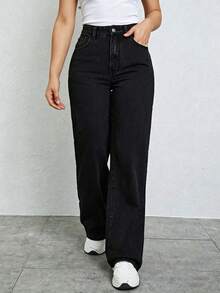 Jeans negros de pierna recta para adolescentes - Negro - Ver 5