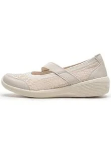 Skechers Women's Mary Jane Elastic Strap Wedge Comfort Walking Shoes Loafers - White - View 1