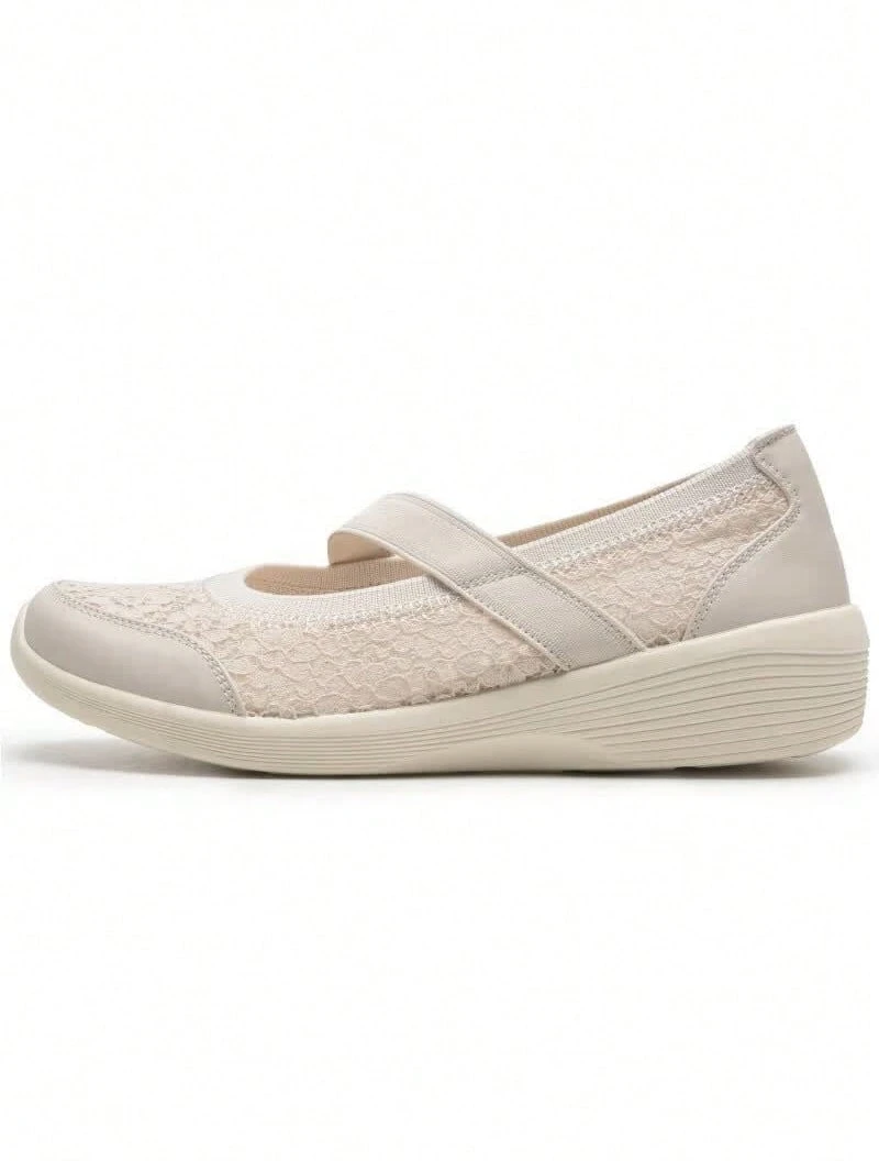 Skechers Women's Mary Jane Elastic Strap Wedge Comfort Walking Shoes Loafers - White - View 1