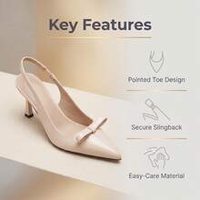 Women's Elegant Bow Decor Patent Pointed Toe Slingback Stiletto Heels, Nude Glossy High Heel Pumps For Wedding Party Office - Apricot - View 3