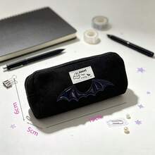 Minimalist Pure Black Canvas Pencil Case, Cute Cartoon Label Pencil Pouch, Large Capacity Stationery Storage Bag, Simple Portable Makeup Bag, Student Aesthetic Stationery, Daily Back To School Gift - Multicolor - View 10