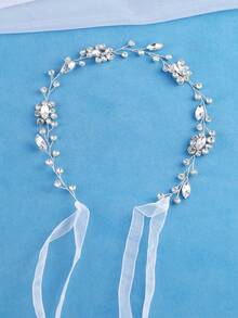 KOVLYNE 1pc Women's Silver Crystal Bridal Hair Accessory (With Ribbon), Rhinestone Wedding Headpiece, Bohemian Style Bridal Headband, Suitable For Bride, Bridesmaid And Prom Hair Accessory - Silver - View 4