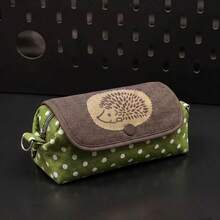 Cute Hedgehog Polka Dot Pencil Case Student Stationery Storage Bag Multifunctional Large Capacity Pencil Box Dirt-Resistant Stationery Organizer - Green - View 6