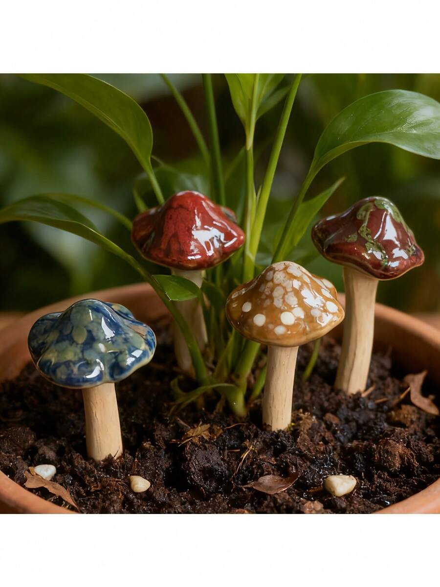 Rustic Ceramic Artificial Mushroom Plug-In Moss Micro Landscape Decor Garden Yard Potted Plant Landscaping Small Ornament Creative Gardening Decoration - Multicolor - View 1