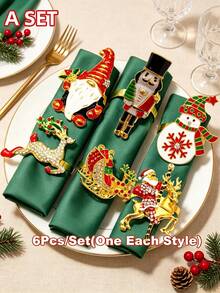 12pcs/6PCS/2PCS Christmas Painted Rhinestone Napkin Rings, Assorted Exquisite Christmas Napkin Rings, Christmas Home Party Table Decor Metal Napkin Rings, Christmas Restaurant Hotel Party Decor - Multicolor - View 19