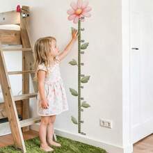1pc Pink Flower & Green Leaf Height Chart Wall Sticker, Warm Room Self-Adhesive Height Record Decorative Sticker - Personalized Flower Height Sticker (26*60cm) - View 5