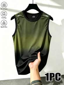 Men's Fitness Workout T-Shirt Tank Top, Athletic Training Sleeveless Top Sports Summer - Army Green - View 2