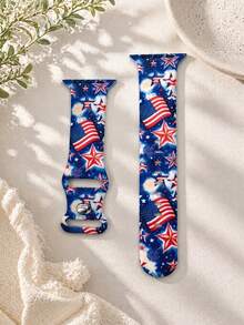 1條復古紅白藍星形圖案矽膠錶帶，適用於Apple Watch 38mm 40mm 41mm 42mm 44mm 45mm 46mm 49mm，愛國美國國旗設計，舒適柔軟可替換矽膠錶帶，適用於Ultra/SE/S11/S10/S9/8/7/6/5/4/3/2/1，中性時尚智慧手錶配件，日節慶禮物 - 彩色 - 查看 10