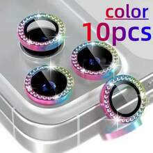 10片裝鑽石鷹眼鏡頭膜，適用於Apple 11/12/12Mini/11Pro/11ProMax/12Pro/12ProMax/13/13Mini/13Pro/13ProMax/14/14Plus/14Pro/14ProMax/15/15Plus/15Pro/15ProMax/16/16Plus/17/16Pro/16ProMax/16E/SE4/17E/17Pro/17Promax/17Air/18PRO/18PROMAX，閃耀鑽石時尚新小眾鏡頭膜，高級鏡頭保護蓋，後置相機保護環，完美禮物，防爆耐刮，高清鏡頭保護 - 彩色 - 查看 7