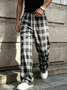 Men's Casual Sweatpants, Plaid Long Pants With Pockets, Suitable For Daily Wear And Gatherings, Perfect Gift For Husband, Boyfriend, Son, Autumn Style, Halloween Gift - Black - View 2