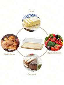 1pc Bamboo Butter Dish With Lid, Butter Box, Cake Box, Small Transparent Storage Container For Butter, Small Cakes, Fruits, Bread, Cheese - View 6