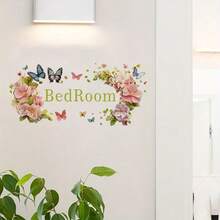 1PC Floral Butterfly Bedroom English Wall Sticker, Self-Adhesive Warm Decorative Decal For Bedroom Door - Multicolor - View 1