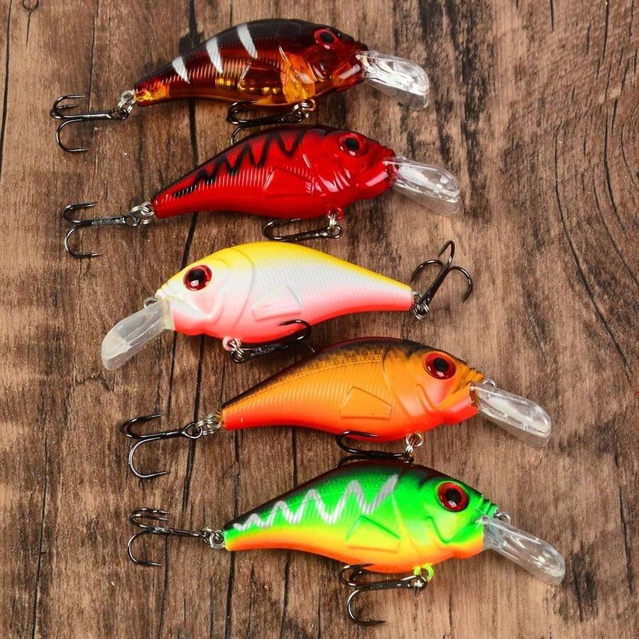 5pcs Long Lip Rock Road Lure Set, Floating Crankbait Deep Diving Hard Bait, Bass & Perch Deep Water Lure Combo - Multicolor - View 1