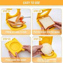 4PCS Shellable Sandwich Slicer - Children's Lunch Sandwich Slicer - Four-Shape Shell-Free Sandwich Sealing Machine, Sandwich Mold Accessories, Toddler Lunch Box, And Breakfast Sandwich Maker - 4 Colors - View 7