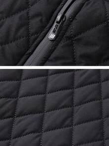 1pc Men's Spring/Autumn Stand Collar Diamond Quilted Vest, Sleeveless Waistcoat, Solid Color Outdoor Commute Daily Wear Jacket - Black - View 7