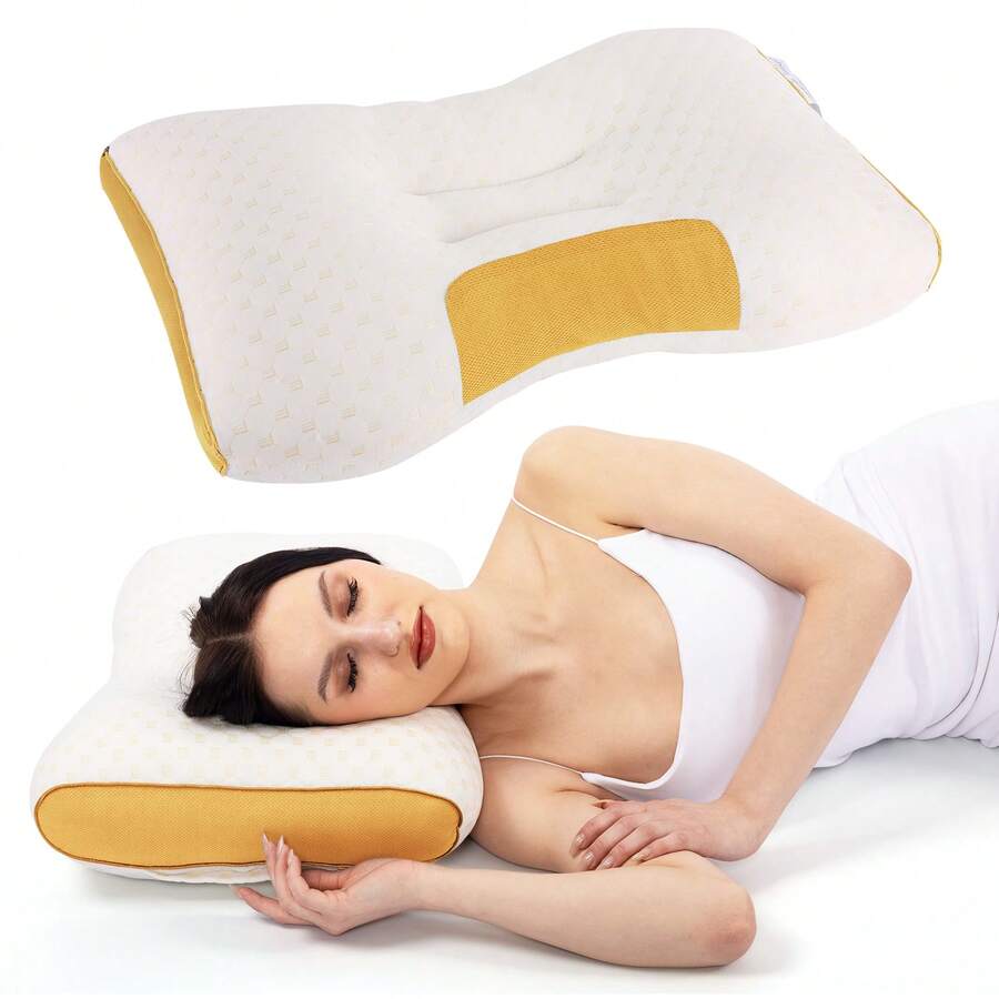 UFIST 2PCS Upgraded Ergonomic Neck Pillow, Orthopedic Cervical Support Pillow, Soft Breathable Bed Pillow For Side And Back Sleepers - Yellow 2pcs - View 1