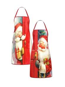 4PCS Christmas Mrs. Claus Apron Set, Funny Santa Costume Print Adjustable Waterproof Kitchen Apron, Holiday Cooking Apron Gift For Women - Multicolor - View 11