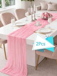 1/2/6/12pcs Light Pink Pleated Table Runner, Festive Birthday Decor Wedding Decor Holiday Home Decor Party Room Table Decoration Table Cloth,Birthday Decor Wedding Decor,  Party Favor, Babe Shower Party Decor, Gender Reveal Party Decor - Gray Pink - View 29