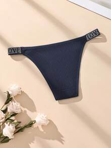 3pcs Random LOVE Rhinestone Ribbed Cotton Women's Panties, Simple Fashion Triangle Briefs - Multicolor - View 5