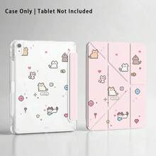 Pola Kucing & Hati Cetak UV Datar, Perlindungan Penuh Anti Jatuh & Tahan Guncangan, Casing Pelindung Tablet Lipat Y, Pelat Belakang Akrilik dengan Slot Pena, Kompatibel dengan Model /Honor/ dan Xiaoxin - MultiWarna - View 5