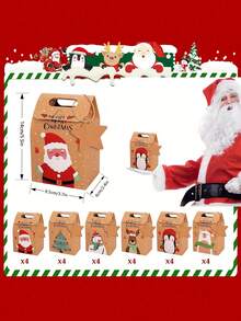 1/3/6/12/24pcs Christmas Party Gift Boxes, Kraft Paper Gift Boxes With Santa Claus And Christmas Tree Pattern, With Paper Tags, Suitable For Gifts, Party Favors And Christmas Decorations - Multicolor - View 7