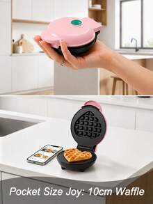 SCISHARE 1pc Mini Waffle Maker, 10cm Waffle Mold, Water-Based Non-Stick Coating, Easy To Clean, 350W Fast Heating, Compact Design For Drawer Storage, EU Plug, 70cm Power Cord - Ideal For Children And Families To Make Breakfast On Trips And In Small Kitchens - View 3