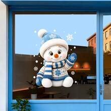 Christmas Gift, Christmas Static Window Sticker, Christmas Snowman Glass Decal, Suitable For Home Windows, Bedroom, Dining Room, Office And Other Holiday Party Supplies Decoration, Atmosphere Scene Arrangement Door Sticker, One Piece Static Window Flower, Easy To Operate, Beautiful Sticker - Christmas Snowman - View 5