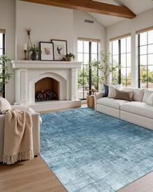 Latte&Fog Alfombras de 153 x 215 cm para Sala de Estar y Dormitorio,Moderna Abstracta Lavable, de Pelo bajo Antideslizante Estilo Boho para Sala de Estar, Oficina, Dormitorio(Negro 5x7ft) - Azul - Ver 3