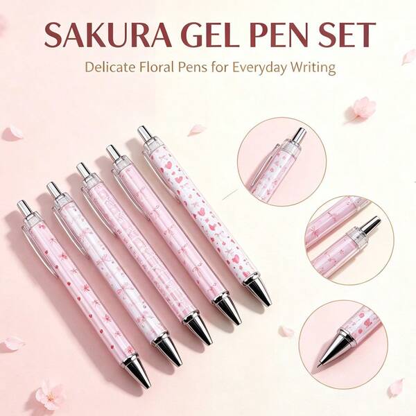 1/5pcs Pink Bow Retractable Neutral Pens, Fresh Soft Pink Tone, Pen Body Decorated With Heart And Bow Print, Press-To-Extend Design For Easy Operation, Smooth Writing Experience, Equipped With Portable Pen Clip For Convenient Storage, Suitable For Daily Writing, Document Drafting, Journaling, Note-Taking And More, Recommended For Back To School, Christmas Gift, Thanksgiving Gift, Halloween Gift