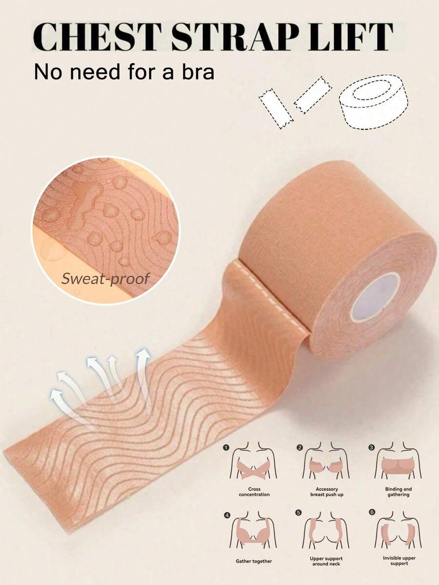 Pita Perekat Pengangkat Payudara Tak Terlihat untuk Wanita Ukuran 5cm*5m, Bantalan Payudara Tanpa Tali, Penutup Puting Tak Terlihat - Krem - View 1