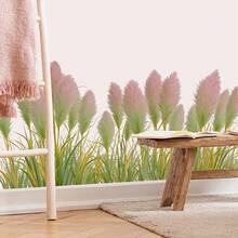 1PC 30*60cm Bohemian Style Pink Pampas Grass Wall Sticker, Removable Green Grass Wall Decal, Suitable For Bedroom, Home Decor Aesthetic Floral Baseboard Mural - Multicolor - View 3