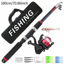 KecchKrezing Telescopic Straight Handle Fishing Rod And Reel Set With Multiple Lures, Hooks And Portable Storage Bag, Beginner Outdoor Riverbank And River Bass Fishing Gear - Red - View 8