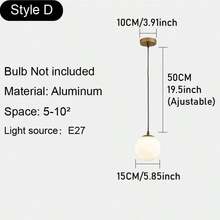1/2pcs, Luxury Gold Single Head Ball Pendant Light, Adjustable Hanging Cable, E27 Socket, Nordic Minimalist Bedroom Bedside Bar Counter Decor Pendant Light, Light Source Not Included - Gold - View 6