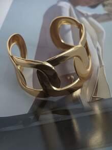 Artistic Starfish Heart Feather Leaf Flower Stripe Shape Exaggerated Thick Stackable Stainless Steel Open Adjustable Size Gold Bracelet Modern Sculpture High Street Fashion Cuff Clothing Accessory - Gold Bracelet - View 9