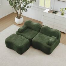 Sofá modular sin huesos en forma de L de 2 plazas con 1 otomana, forma de onda, cojín de reposabrazos móvil, para sala de estar & apartamento, sin montaje, verde - Verde - Ver 4