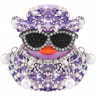 wonuu - Decoración para salpicadero de coche, pato de goma vaquero, patos de diamantes de imitación, accesorios para salpicadero de coche, con sombrero de vaquero, anteojos de sol, gargantilla de